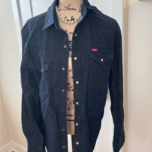 New Wrangler Dark Blue Denim Shirt slim fit size Small